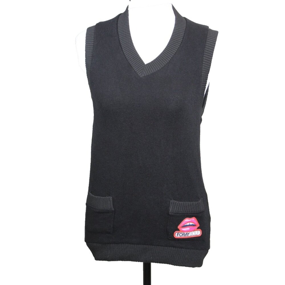 FORAY GOLF $150 Black V-Neck Golf Vest Jacket Rayon Wool Knit Stretch Size XS